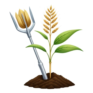 An icon featuring a wheat stalk, a spade, and a soil sample, symbolizing agronomy. The design includes a plant growing, and scientific tools, representing the study of crops, soil, and agricultural practices. Transparent background highlights sustainable farming and agricultural science. sticker