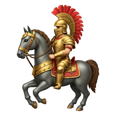 An emoji of a powerful Roman warhorse in full armor, with a feathered helmet. sticker
