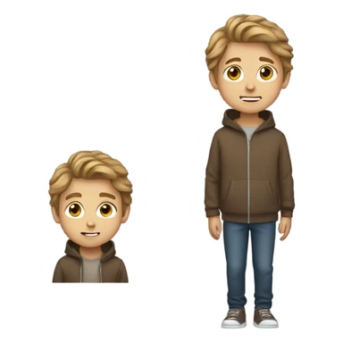 A boy eating a brown hoodie with light brown hair sticker