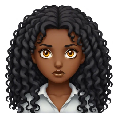 girl - dark skinned, long black curly hair, amber eyes,fierce expression sticker