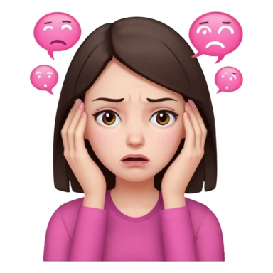 a female brunette with stress and headache wearing pink sticker