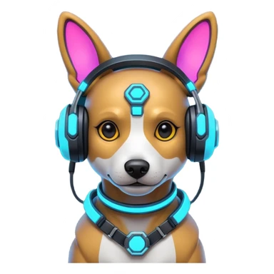 cute cyberpunk dog, futuristic headset, neon harness, glowing cyber implants, street punk vibe, 3D cartoon, mobile game icon style, clean background, no text, no watermark
 sticker