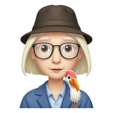 long hair stork with glasses and hat sticker