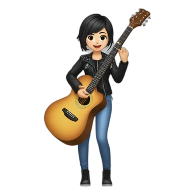 Uzbekistan rockstar girl Wave short hair with quitar sticker