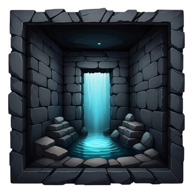 A dark, eerie, and endless well, its depths disappearing into an inky black void, with faint, glowing edges hinting at an unfathomable depth. The surrounding stone walls are worn and ancient, adding to the mysterious and ominous atmosphere sticker