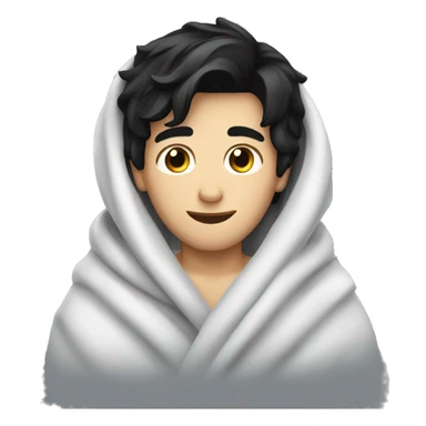white boy with black hair in a blanket happy sticker