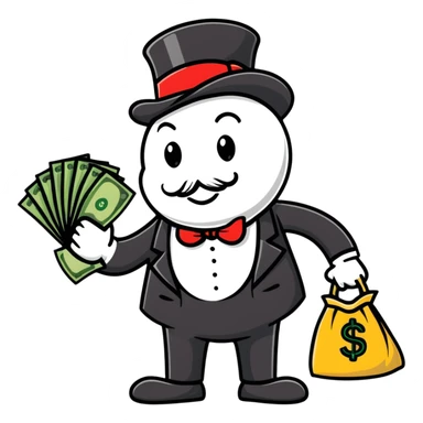 Rich Uncle Pennybags with money bag, monopoly mascot sticker
