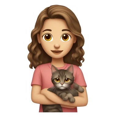 Girl with brown hair holding maincoon cat sticker