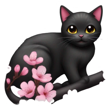 Cherry blossom flowers black cat  sticker