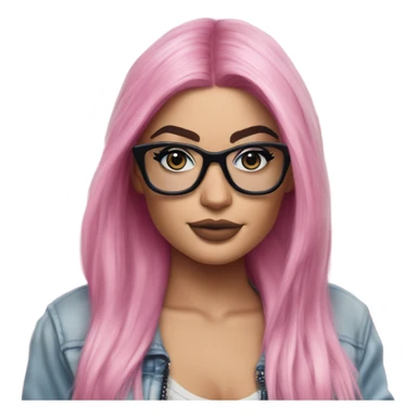 Photo Realistic kylie jenner stylish pink hair BLUE eyes and glasses posing  sticker