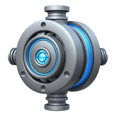 Powerful modern gray engine emoji, thick industrial metal body, rotating inner parts, glowing energy core. sticker