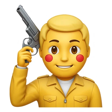 It should look like the smiling emoji with a gun to his head. The muzzle is pointed towards his face with a little distance between the muzzle and the left side of the head. It should look like he wanted to shoot himself in the head. (Ironically) sticker