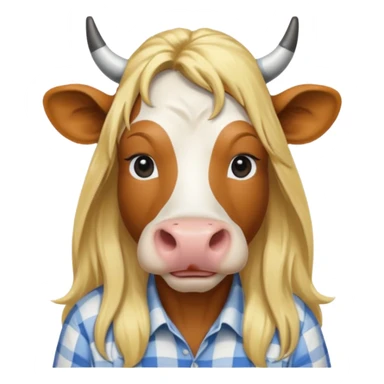 cow with long blonde hair and shirt sticker