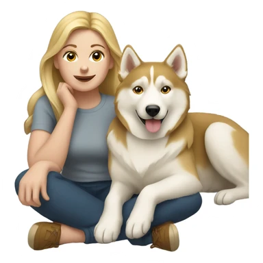 White Woman and golden Husky  sticker