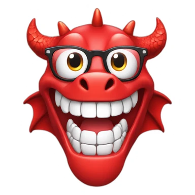 Crazy funny red dragon head with human white teeth and beautiful smile wearing glasses and hat sticker