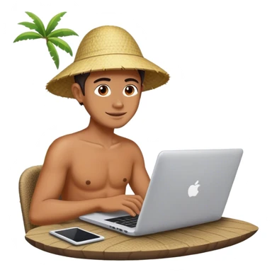 A digital nomad in Bali working on a laptop sticker