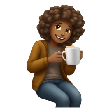 A girl sitting on a window with a cup of coffee in autumn  sticker
