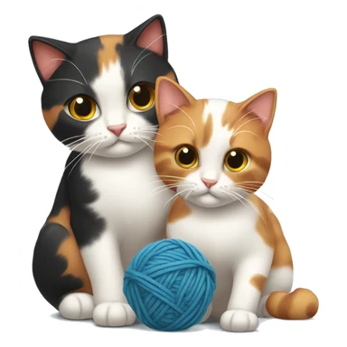 Two calico cats playing with ball of wool sticker