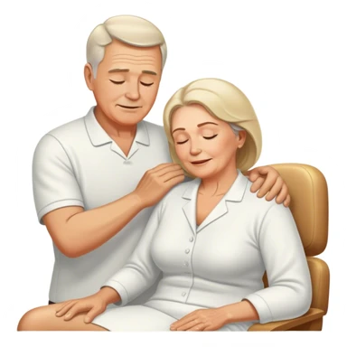 60-year-old white man massaging 60-year-old woman using oil sticker