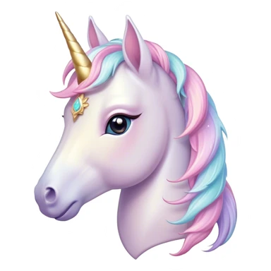 Cinematic Noble Unicorn Pony Portrait Emoji, Poised and graceful, with a delicate, miniature equine build adorned with a soft, pastel color, a tiny, shimmering horn and a silky mane that hints at magical charm, Simplified yet sharp and sophisticated features, highly detailed, glowing with a soft, enchanted glow, high shine, intelligent and spirited, stylized with an air of fairy-tale elegance, focused and poised, soft glowing outline, capturing the essence of a watchful and confident unicorn pony that appears ready to trot out of the screen with graceful magic! sticker