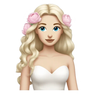 White bride with long light blonde hair and blue eyes with light pink peonies in hair white skin  sticker