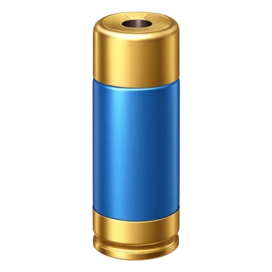 a single blue shotgun shell with a golden base sticker