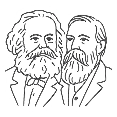 a black outline portrait of Karl Marx and Engels together based on a famous portrait of them, with eyes the same size and noses less abrupt sticker