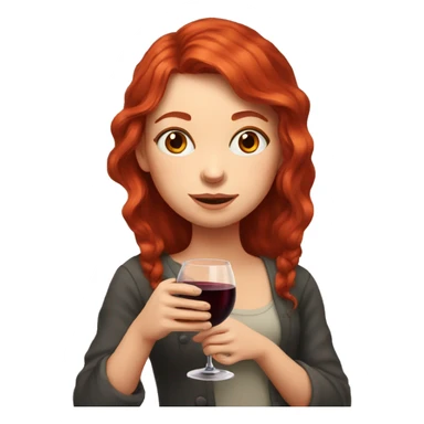 Portrait of a red-haired girl who drinks red wine with cat sticker