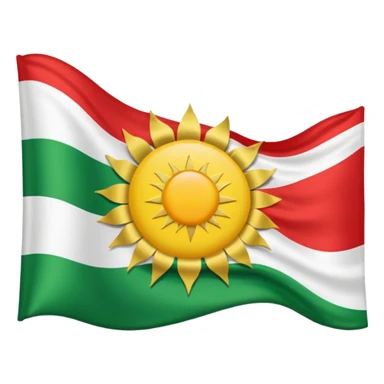 Kurdistan flag with three horizontal stripes red, white, and green, yellow sun with 21 rays in the center sticker