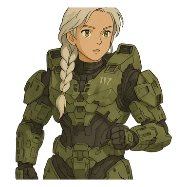 female, wearing reach spartan armor default, long white braid hair, gold yellow eyes, attention pose, halo series, no helmet sticker