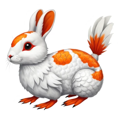 Asian Painted Fluffy Realistic Rock Ptarmigan-Snowshoe-Hare-Koi-Fish-Animal-hybrid, full body, with red marking over eye sticker