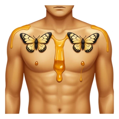 close up male torso with honey gloss drip and moths nearby sticker