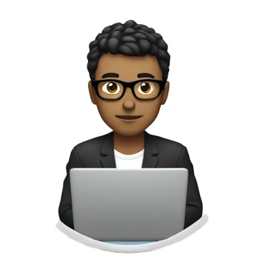 white man with black hair, with circle glasses playing with laptop sticker