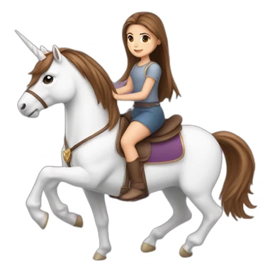 Girl with brown straight hair past shoulders and brown eyes riding a unicorn  sticker
