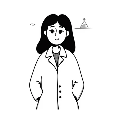 A brunette with dark green eyes in a science lab coat sticker