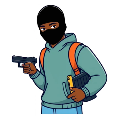A black guy with a ski mask and a Glock in his hand sticker