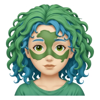 messy green clay mask curly long very blue hair sticker