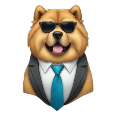 Chow chow wearing sunglasses and tie sticker