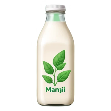 A 3D cartoon bottle of plant-based milk identical to dairy milk, small green tint or leaf mark, Memoji-style. sticker