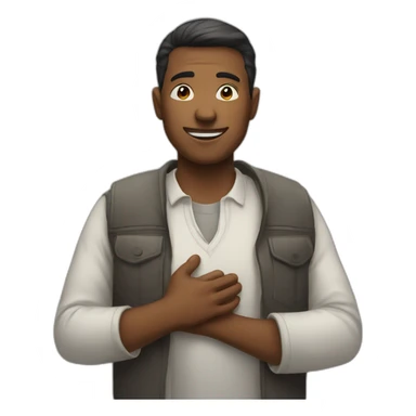 greeting man with put his one hand on his chest sticker