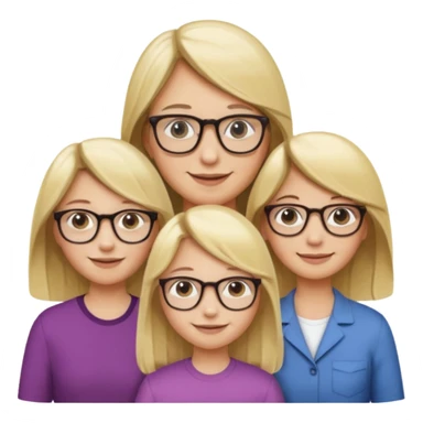 je voudrai un emoji d'une fille aux cheveux longs et blonds avec des lunettes avec son papa chatain et sa maman blonde sticker