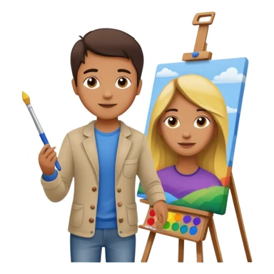 artist at easel with canvas, painting a colorful picture sticker