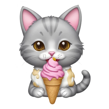 baby grey cat with icecream sticker