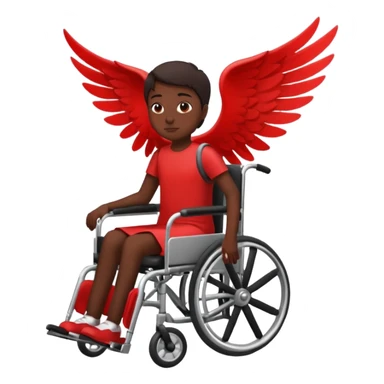 "Red silhouette of a person in a wheelchair with a wing on the left shoulder, clean lines, minimalist emoji" sticker