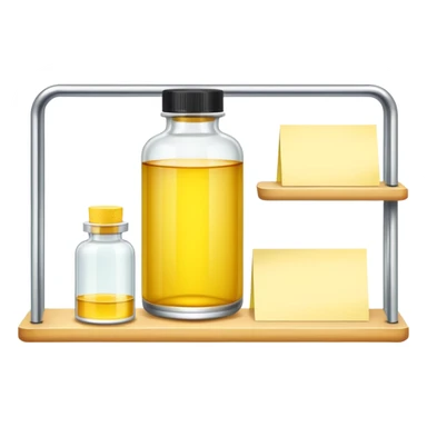 shelf with one serum bottle and a sticky note sticker