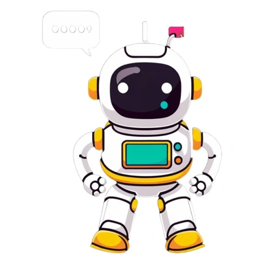 NLP sticker with robot analyzing text and language patterns, colorful speech bubbles sticker