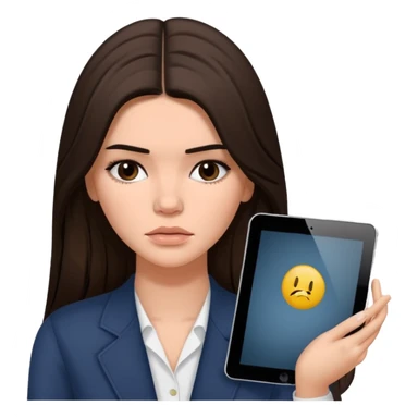 bored and sad brunette  Kendall Jenner with long hair holding iPad emoji sticker