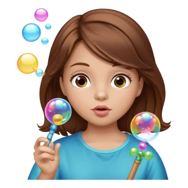 Girl blowing bubbles – Brown hair, bubble wand
 sticker