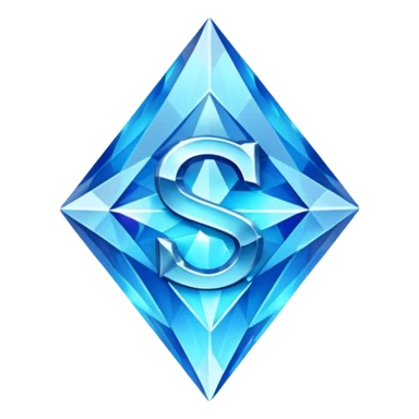 Create a custom emoji badge featuring a stylized, glossy letter “S”. Style it after the Diamond rank from League of Legends. Use crystalline blue tones, sharp reflections, faceted textures, and a high-end glowing frame. sticker