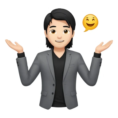 asian young man with long black hair falling on the forehead in grey blazer and black t-shirt smiling  sticker